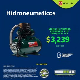 HIDRONEUMATICO MUNICH C/BOMBA PERIFERICA 1HP TANQUE 52LTS